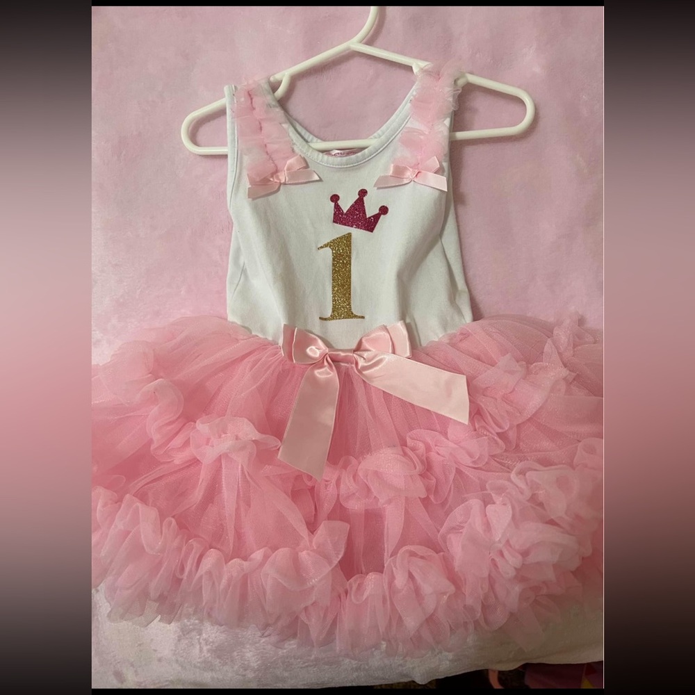 Popatu Pink and White Dress with Gold Crown